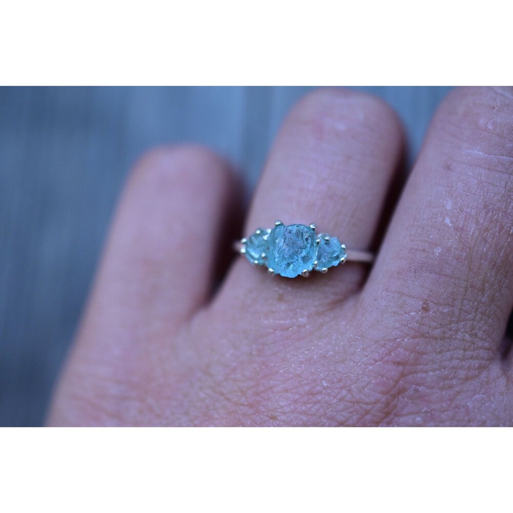 Aquamarine Engagement Ring Rough Blue Gemstone Natural Uncut Aquamarine Wedding